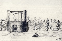 Skiss av galgbacken i Hammarby, anno 1856