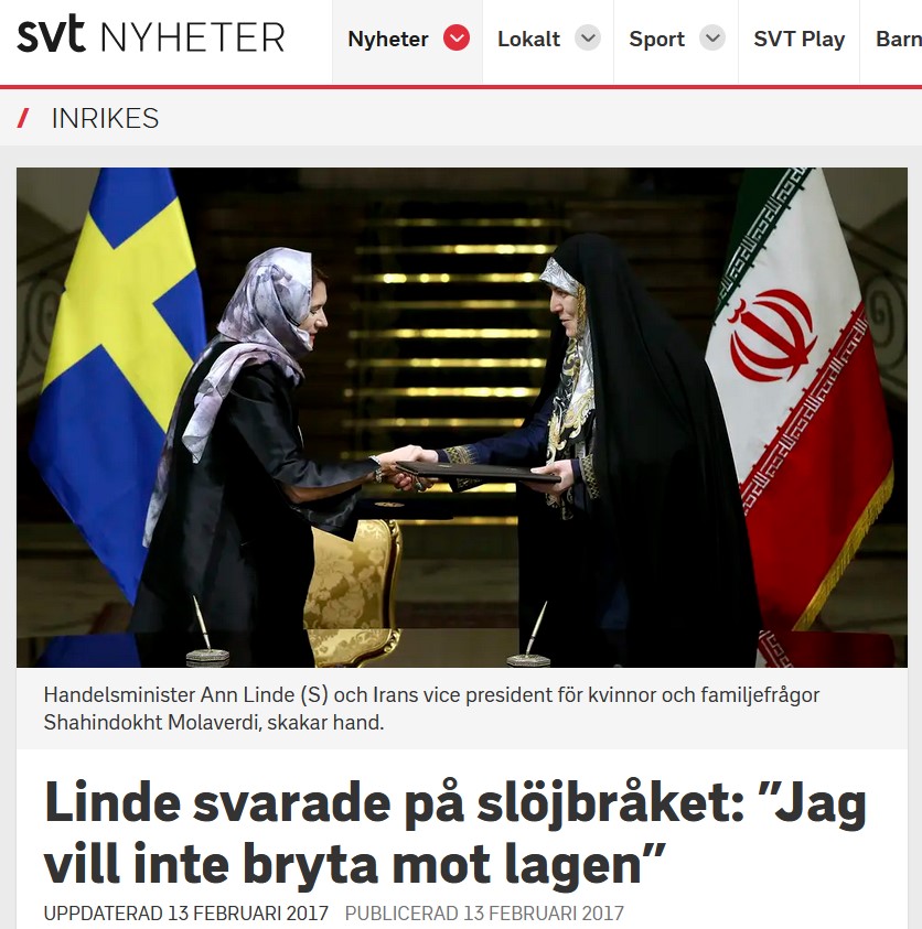 Ann Linde med sharia-huckle i Iran