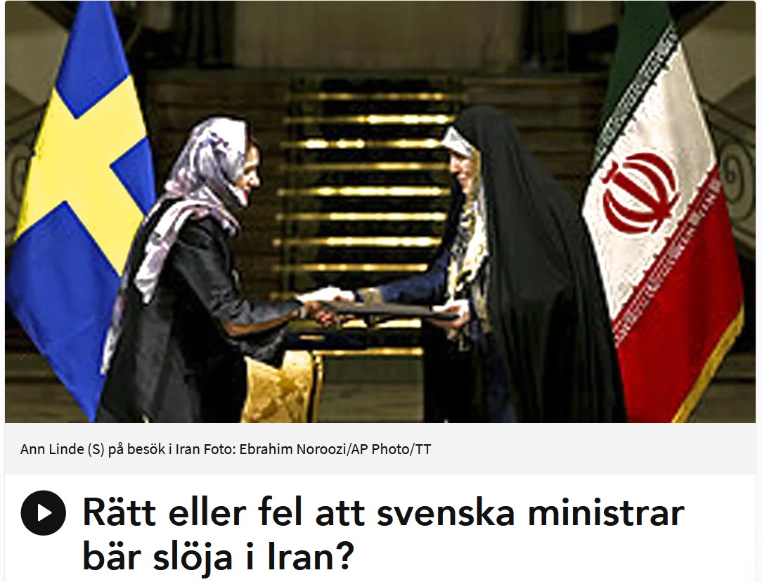 Ann Linde med sharia-huckle i Iran